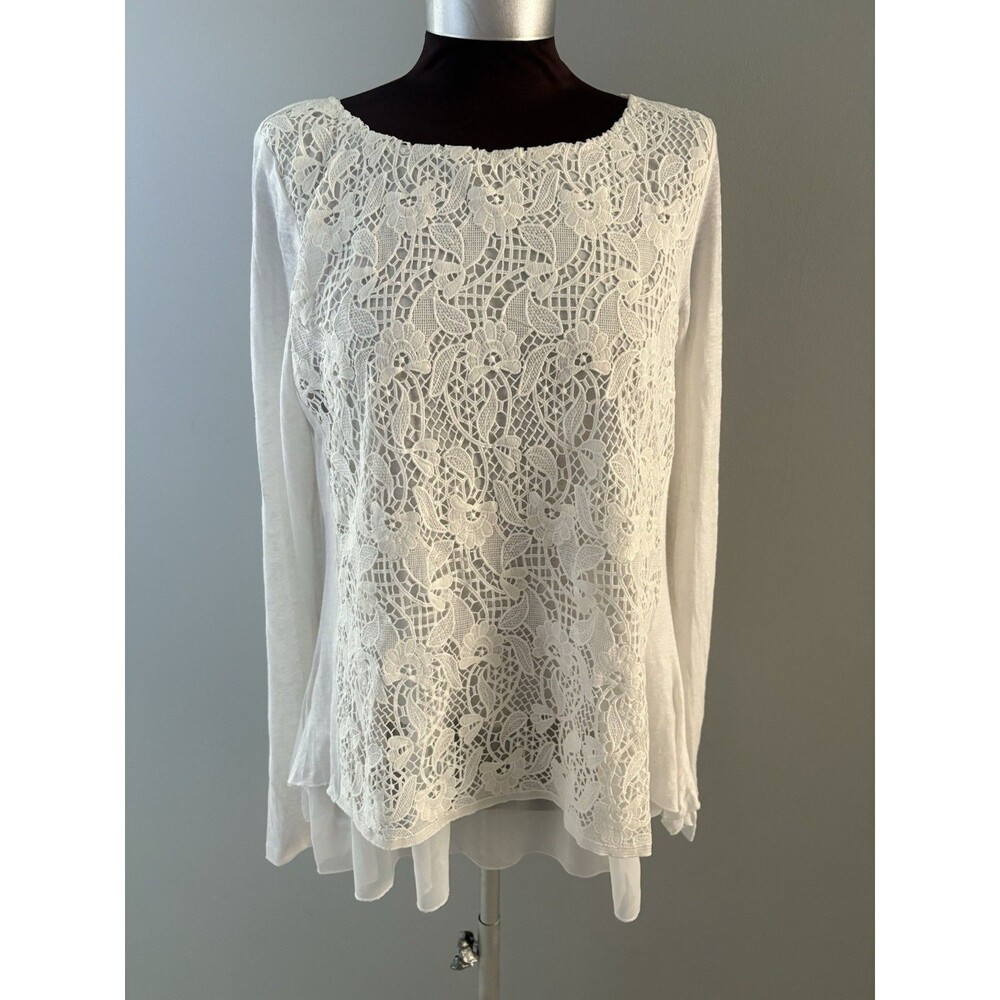 Sundance Crochet Top Size M White Layered Tunic Fairy Boho Whimsy Coquette